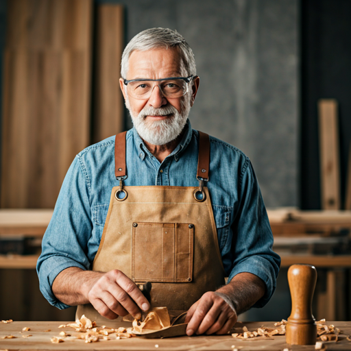 Portrait of an elder woodworker in his apron
