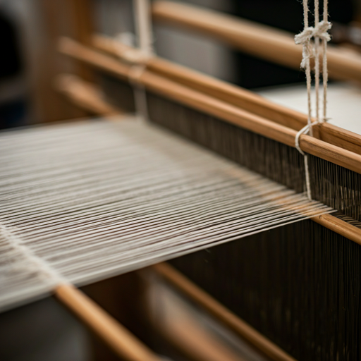 Close up of a hand-weaving textile process on a traditional loom